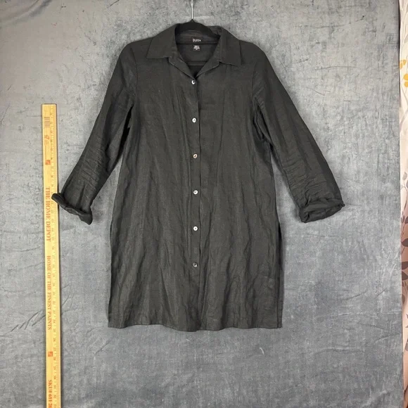 Eileen Fisher 100% Linen Black Button-up Tunic Sz XS - Picture 1 of 9